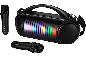 SUNYIN Karaoke Machine Portable Bluetooth Speaker with 2 Wireless Microphones Rechargeable Karaoke Machine for Kid and Adult Party PA Speaker Multiple LED Light Mode Support TWS/Radio/AUX/REC