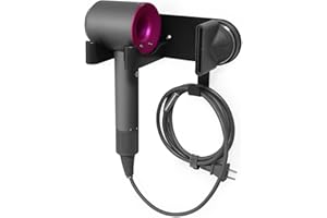HAVICATO Wall-Mounted Hair Dryer Holder, Adhesive Blow Dryer Holder, Hairdryer Cable Storage Organizer, Hair Tool Holder for Vanity, Aluminum&ABS, Black