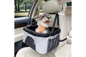 ROODO Dog Car Seat Cat Car Seat Height-Adjustable Car Passenger Seat Dog Booster Seat Collapsible Metal Frame Construction Perfect for Small Pets up to 20lbs (Gray)
