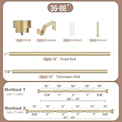 HEI! DEAR Gold Curtain Rods 48 to 84 Inch(4-7FT),1