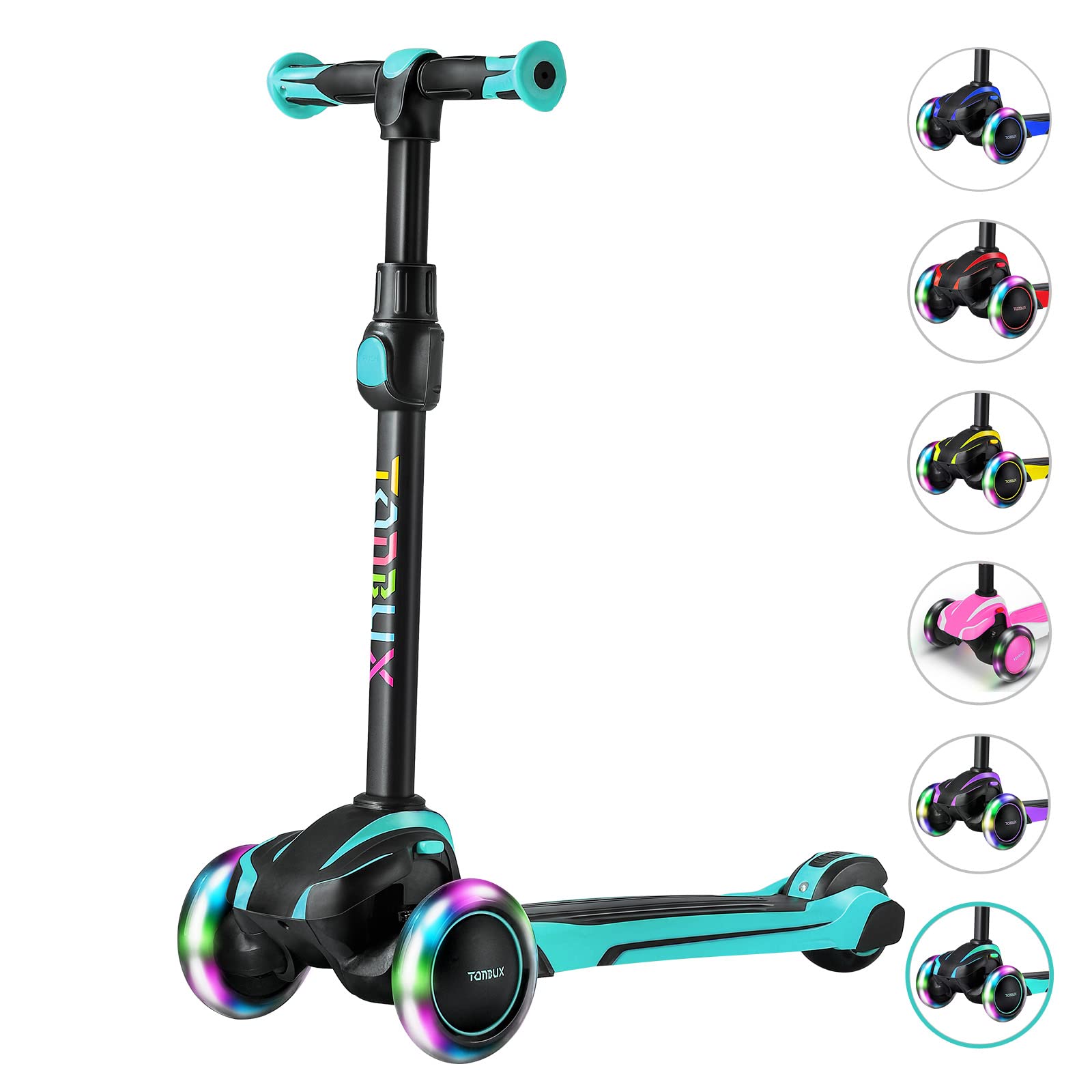 TONBUX Kids Scooter for Age 3-12, Toddler Scooter with 4 Adjustable Heights, Light Up 3-Wheels Scooter, Shock Absorption Design, Lean to Steer, Balance Training Scooter for Kids