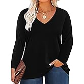 ForHailey Women's Plus Size Tops Long Sleeve Tee Shirt V Neck Basic Ladies Loose Fit T Shirt