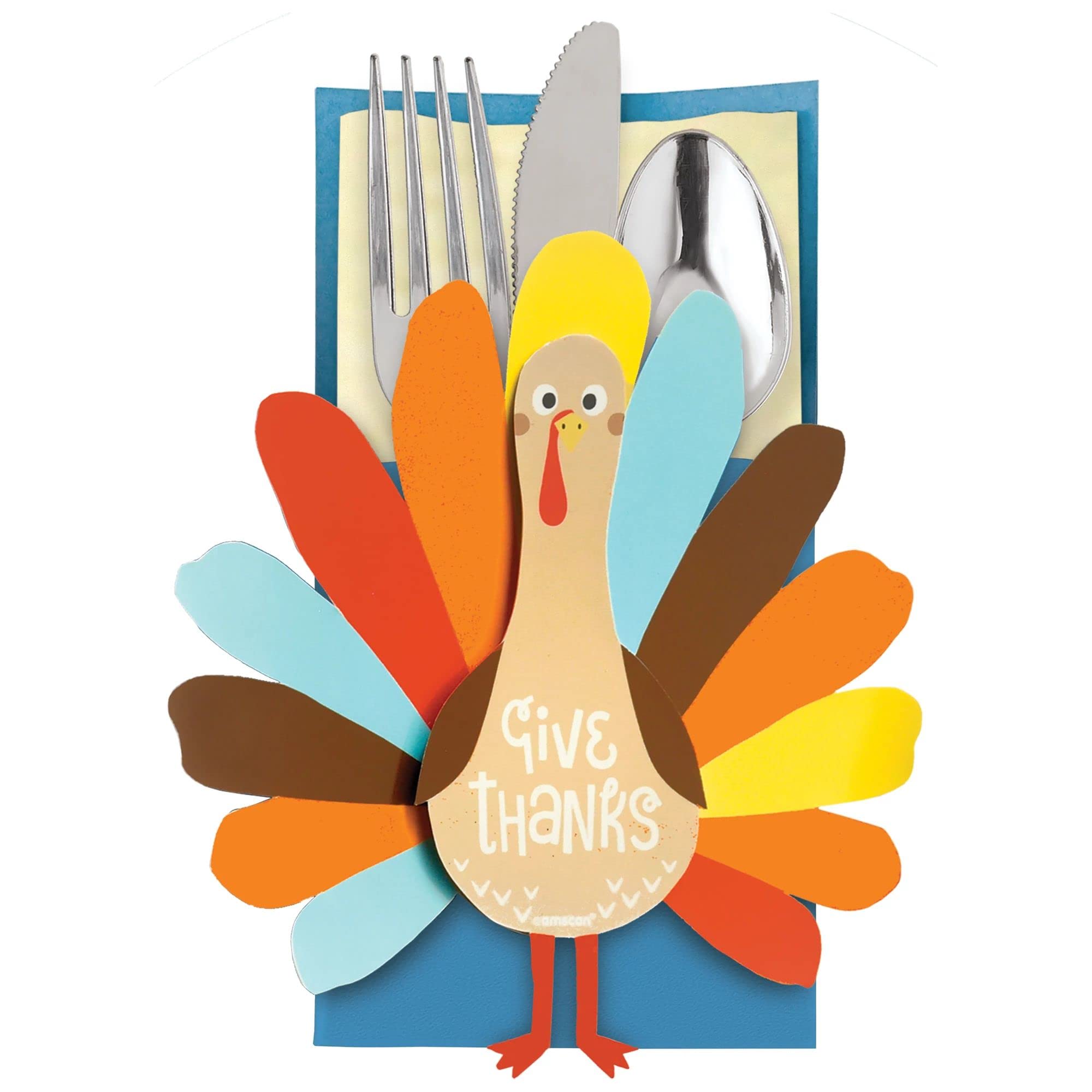 Amscan 370560 Happy Turkey Day Cutlery Holder Multi-Pack-7 1/2" x 3 3/4" | Multicolor | 12 Pcs