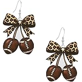 QIAOLEHUI Wood Baseball Football Earrings for Women Bow Cheer Dangle Earrings for Game Day Team Sports Fan Jewelry Gifts