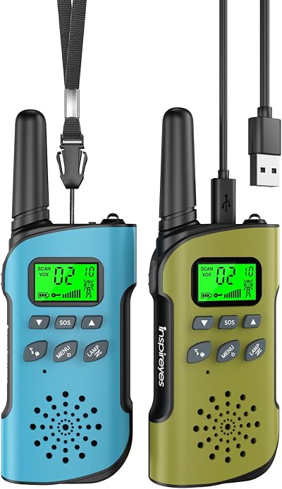 Inspireyes Kids Walkie Talkies 2 Pack Rechargeable 3-12 Years Long Range 3 Miles