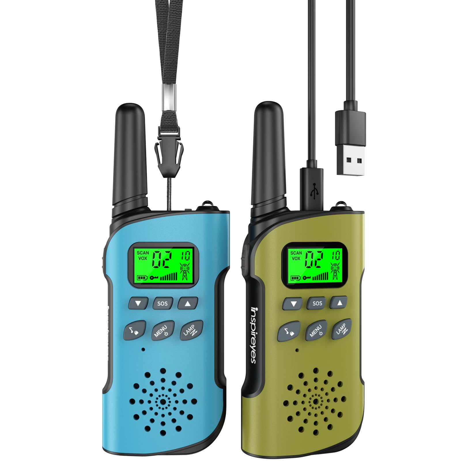 Inspireyes Walkie Talkies for Kids Rechargeable, Easter Gifts for Kids, Boys Girls Ages 3-12, 2-Pack Kids Toys, Long Range 48-Hour Battery, Outdoor Camping Games