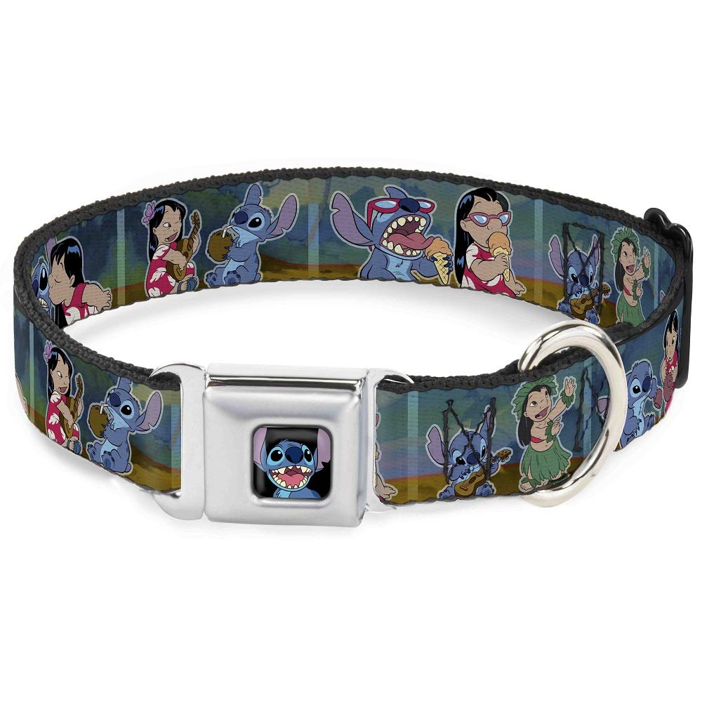 Dog Collar Seatbelt Buckle Lilo Stitch 5 Scene Blocks 15 to 26 Inches 1.0 Inch Wide