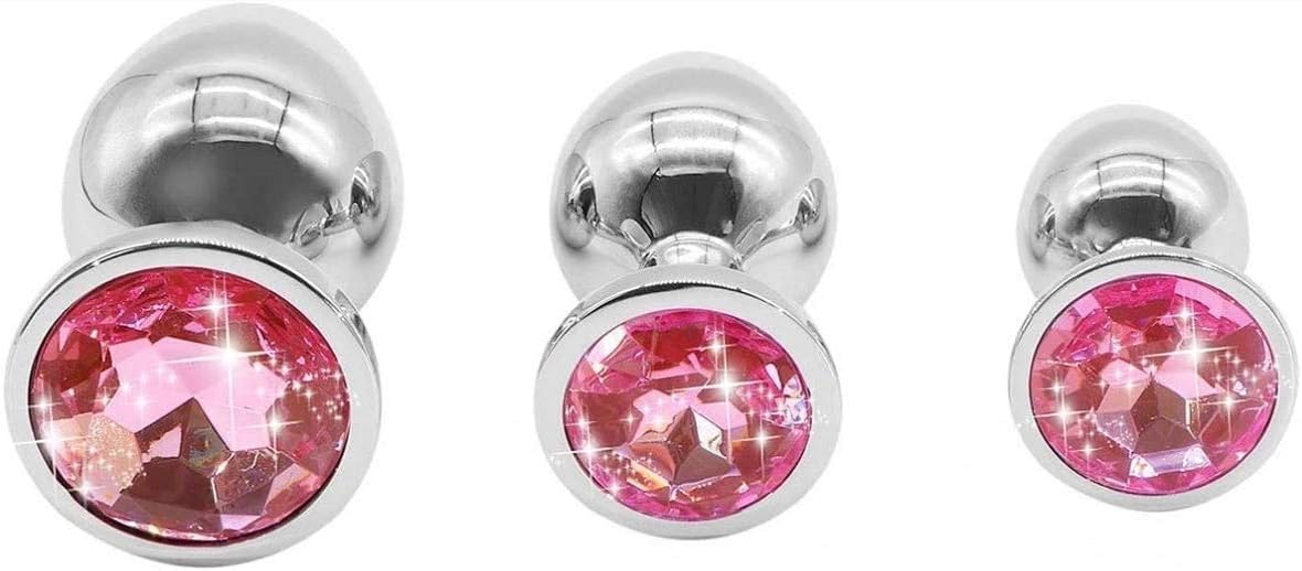 Forocean ?Random Color Stainless Steel Metal Round-Shaped Rhinestone 3 Size Ȁmâl Plúg for Men for Women