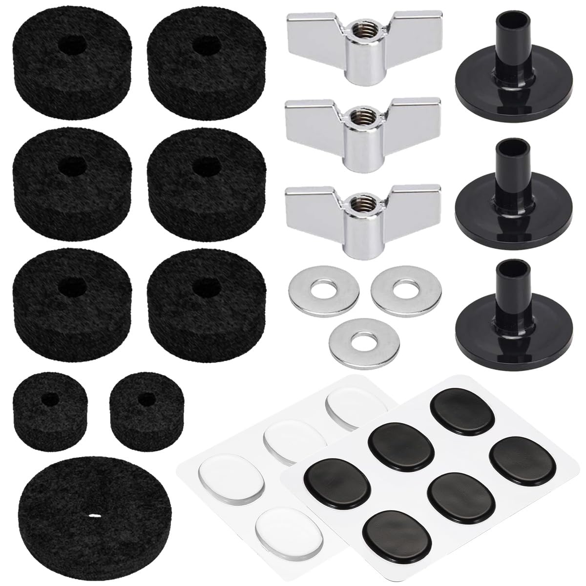 GATSUZG Cymbal Replacement Accessories Kit, Cymbal Felts Cymbal Stand Felts Drum Cymbal Felt Pads Cymbal Felts Hi-Hat Clutch Felt for Drum Set with Nuts, Washers, Cymbal Sleeves, Drum Gel Pads(33 Pcs)