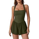 QINSEN Women's Square Neck Sleeveless Romper Jumpsuit Casual Summer One Piece Outfit with Pocket