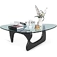 eChamp Noguchi Table Triangle Glass Coffee Table Vintage Glass End Table, Solid Wood Base and Triangle Clear Glass Top Modern End Table for Living Room, Patio, Study (Black)