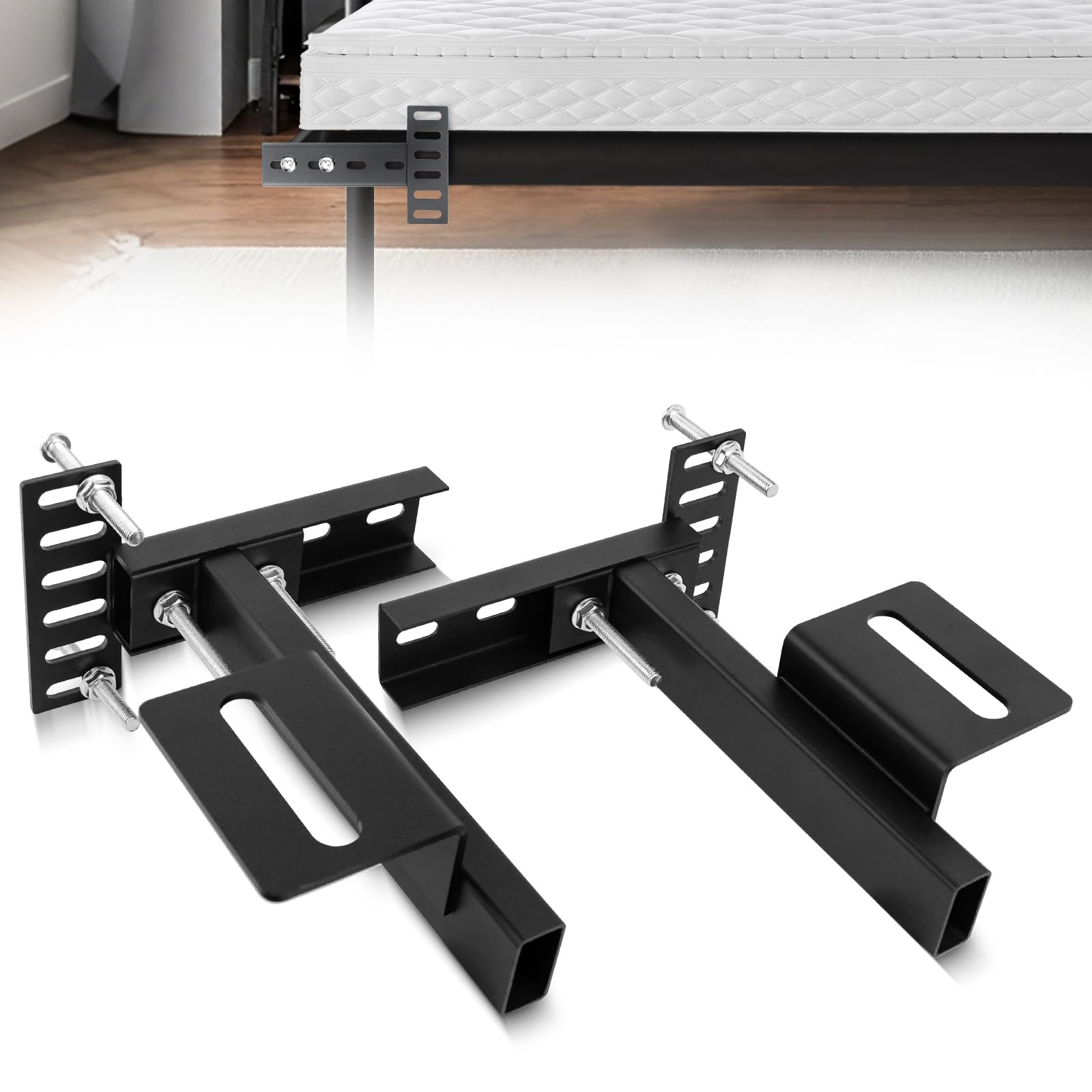 Photo 1 of MLOHASING Headboard Bracket Adjustable Bed Base Bed Extra Thick Steel Universal Kit Heavy Duty No Noise No Wobble Easy Install Black Compatible Queen King Full Twin