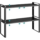 Astrorhine 2 Pack Expandable Cabinet Organizer Shelves, 88lbs High Weight Capacity, Stackable Heavy-Duty Metal Storage Rack, Adjustable Cabinet Shelf for Kitchen, Pantry, Cupboard, Under Sink, Black