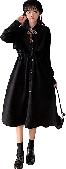 Amazon ユリカー レディース ワンピース 秋服 長袖 秋冬 無地 ファッション ハイウェスト ロングワンピース 気質拔群 上品 可愛い ワンピース 体型カバー ブラック F ワンピース チュニック 通販