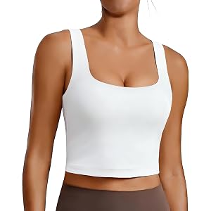 PINSPARK Sports Bra for Women Square Neck Longline Tank Tops with Padded | Lightweight, Stretchy, Quick Dry, Soft, Moisture W