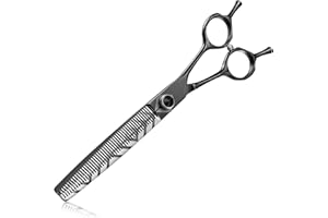 DRGSKL 7" Dog Thinning Scissors for Grooming, Black Texturizing Shears for Medium and Big Pets Japanese Stainless Steel 440C Sharp and Sturdy Grooming Shears for Novice and Professional Groomers