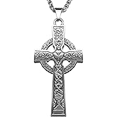 Anwlki Celtic Cross Necklace ViKing Crucifix Necklace Bless Safety Religious Amulet Pendant Chain Gift for Men, Women, Family, Parent, Friend