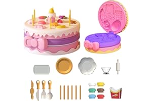 M&G Birthday Cake Dough Set for Kids - 18 PCS Dough Kitchen Creations Color Maker Tools Kit with Candles and 6 Clay for Birthday Party Pretend Toys Gift