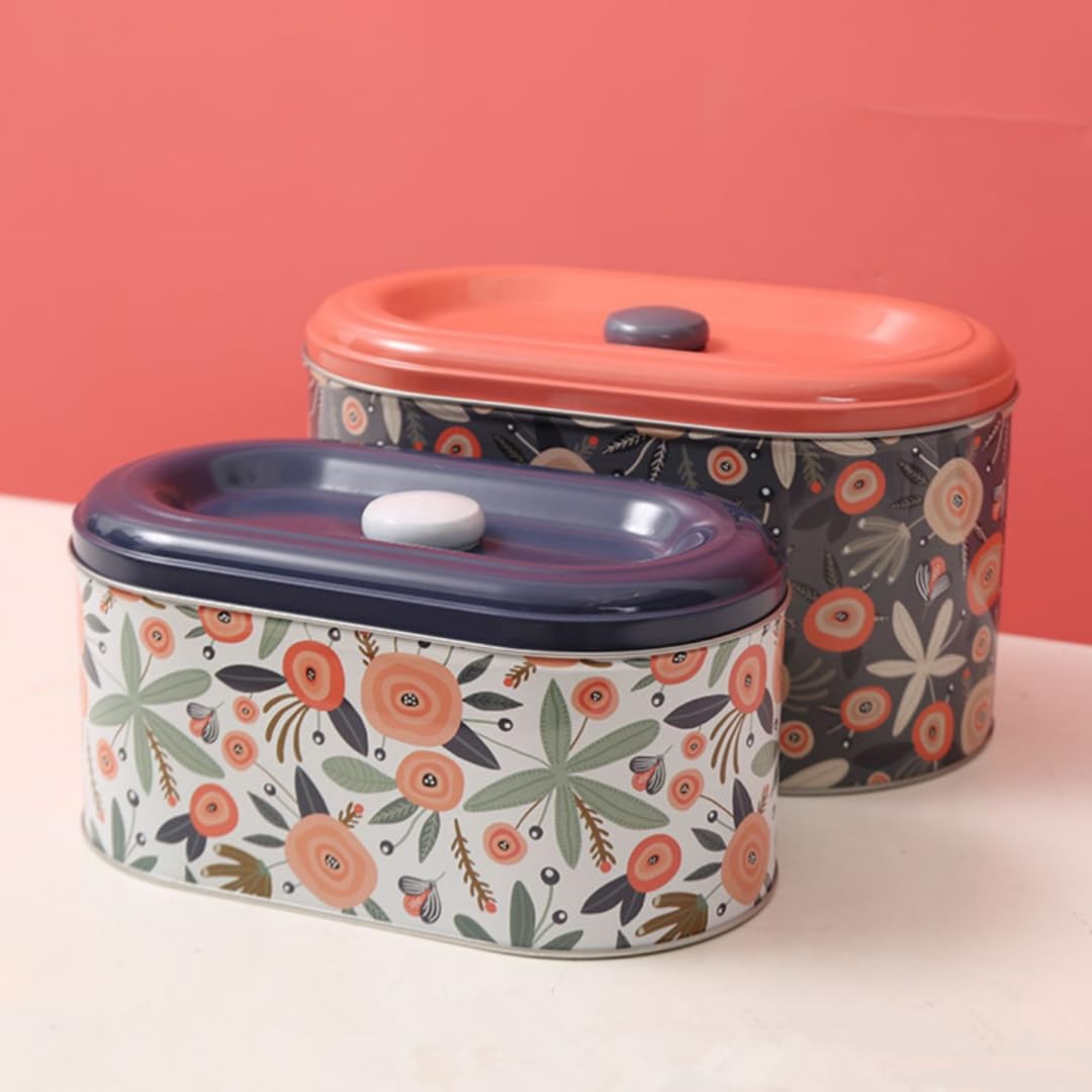 Photo 1 of TUSIMI Tin Cookie Snack Jars Biscuit Storage Tin Canister Cookie Jar Home Kitchen Food Gifts Storage Containers with Lid for Biscuit Cookie ChocolatesToddler Food Baby Snacks | Food-Safe