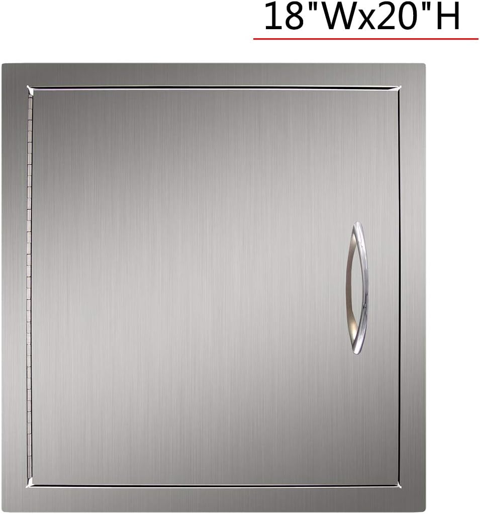 YXHARD Outdoor Kitchen Door, 304 Brushed Stainless Steel 18Wx20H Inches Wall Construction Single BBQ Access Door，Flush Mount for Outdoor Kitchen,Grilling Station or Commercial BBQ Island