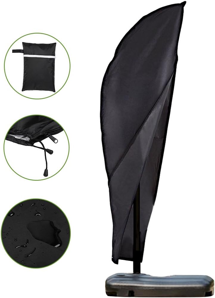 Wellbeing Patio Offset Umbrella Cover Outdoor Cantilever Umbrella Cover Furniture Parasol Cover Water Resistant Durable with Zipper Dustproof Heavy Duty 9 ft to 11ft Black