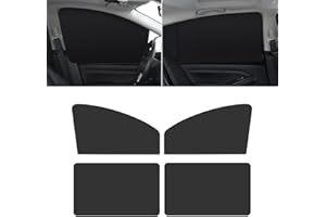 Flygun 4 PCS Car Side Window Sun Shade, 24.40In x 18.89In x 12.99In Front Window Sun Protection, 31.49In x 18.89In Rear Window Heat Insulation, Universal Foldable Breathable Gauze (Black)