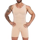 Gleefeat Mens Shapewear Bodysuit Tummy Control Full Body Shaper Compression Undershirt Thigh Slimmer Fajas Para Hombres
