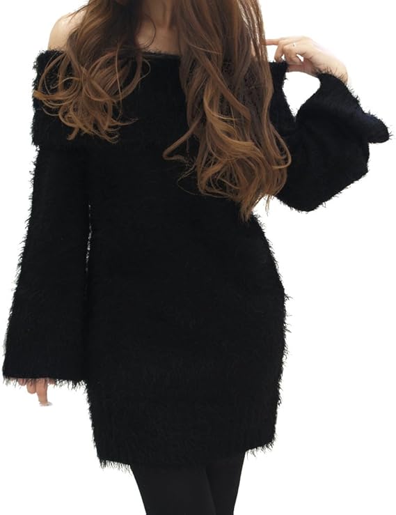 Amazon ジュエル Jewel オフショルふわふわニットワンピース Op0053 Mフリー ブラック 服 ファッション小物 通販