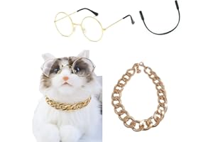 JUVBARXY Cool Pet Glasses Kitten Sunglasses Pet Art Photography Glasses Accessories Cute Glasses Cosplay Costume Photos Props Random Color (1 Pieces Clear Glass+1 Pieces Necklace)