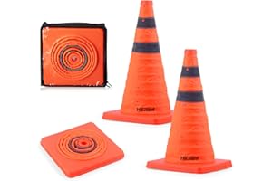 [2 Pack] Collapsible Traffic Safety Cones 18 Inch, Orange Cones, Widely Use Pop-up Cones with Reflective Collar, for Driving 