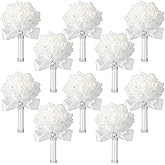 Jutom 10 Pieces Wedding Bouquets for Bride Roses Bridesmaid Bouquets for Wedding Hand Holding Bridal Bouquets for Bride Bouquet with Diamond Soft Ribbons for Engagement Church Party (White)