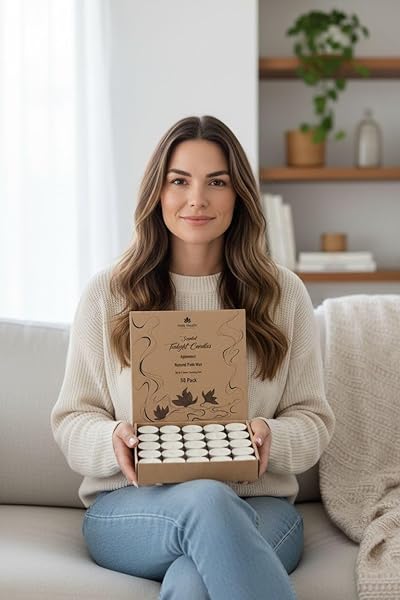 HOLY HEALTH® AGARWOOD SCENTED TEALIGHT CANDLES – PACK OF 50 – LONG BURNING WHITE TEA LIGHTS – SMOKELESS SMALL CANDLES FOR HOME, SPA, YOGA, MEDITATION & EVENTS. PURE NATURAL PALM WAX.