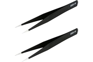 AOJE LINK-ELECTRIC Aoje-Link ESD-16 Professional Anti-Static Precision Technology Tweezers, Non-magnetic Straight Pointed Tip, Stainless Steel Plastic Coated, Full Length 125mm, Black, 2pcs