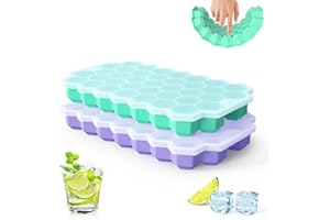 TGJOR Upgrade Ice Cube Trays, 2 Pack Silicone Flexible Ice Cube Trays with Lid, 76 Cubes Ice Trays for Chilled Drinks, Whiskey & Cocktails, Stackable Flexible Safe Ice Cube Trays2+1