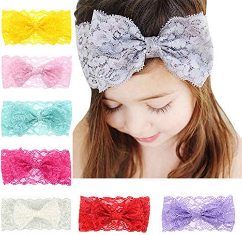 Iversan Fashion Lace Big Bow Hair Band; Baby Headbands Accessories (XF-002 8pcs)