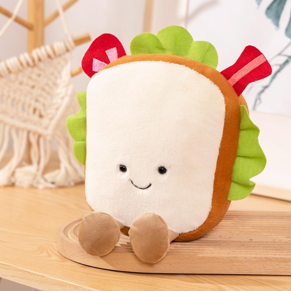 TONGMAN 9-inch Croissant Plush Toy – Cute Smile Bread Pillow, Soft Stuffed Animal for Kids, Funny Food Plushie, Christmas Birthday Gift (Sandwiches)