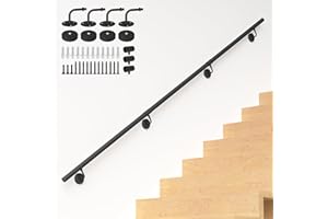 KWDOBUUS 7FT Industrial Metal Stair Handrail,Round Pipe Stair Railing for Indoor/Outdoor Steps,Wall Mount Support Staircase Handrails,440LBS Load Capacity Hand Rails,Safety Grab Bar Porch Stairway Railing