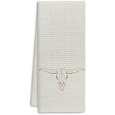 Voatok Retro Boho Western Towels - 16x24 Inch Bull Skull Decorative Hand Towels for Bathroom & Kitchen, Boho Western Decor
