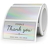 FINDAT 2X1 Inch Thermal Labels Holographic Laser Rectangle Vinyl Silver Stickers Self-Adhesive Waterproof Square Direct Thermal Printer Label for Gift DIY Logo Design 200 PCS