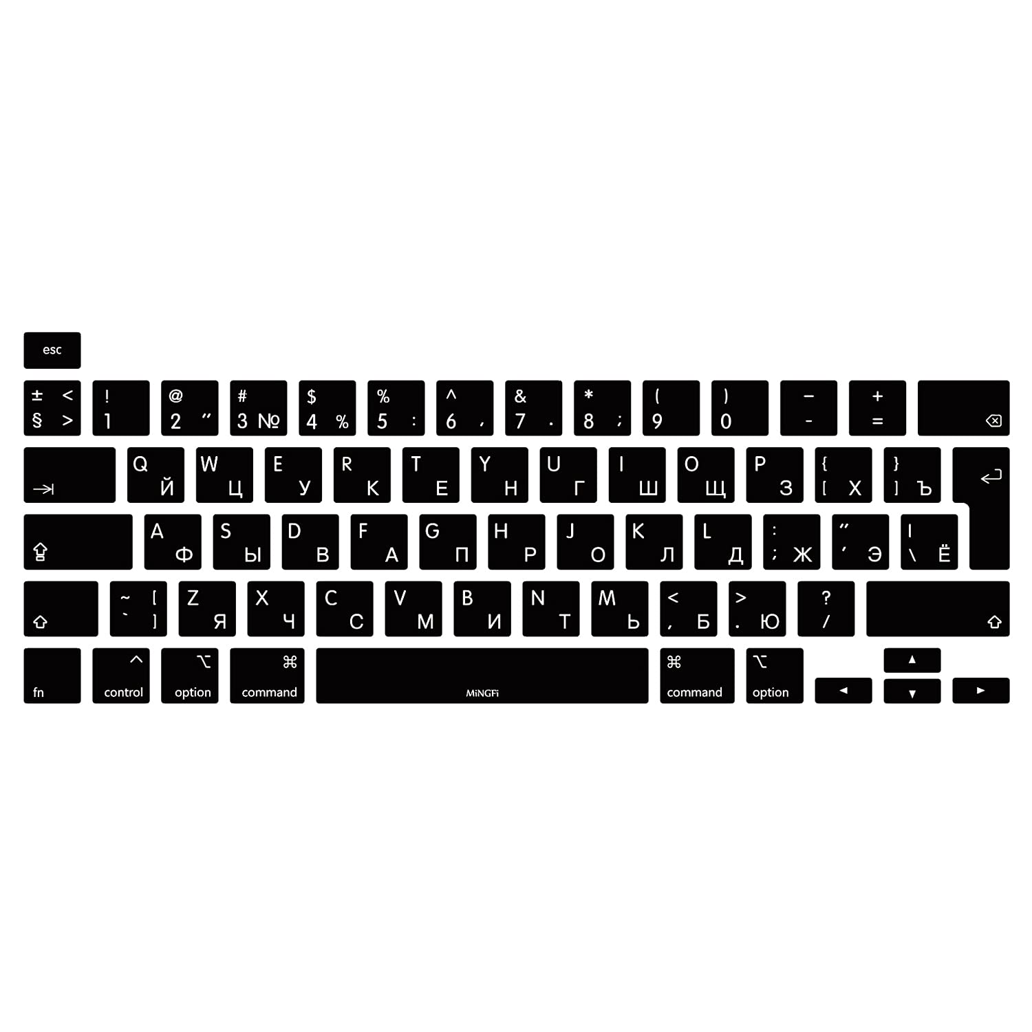 MiNGFi Silicone Russian Keyboard Cover for MacBook Pro 13" M1/M2 A2338 (2020–2023), A2289 (2020), A2251 (2020–2021), Pro 16" A2141 (2019–2021) EU/ISO Layout - Black