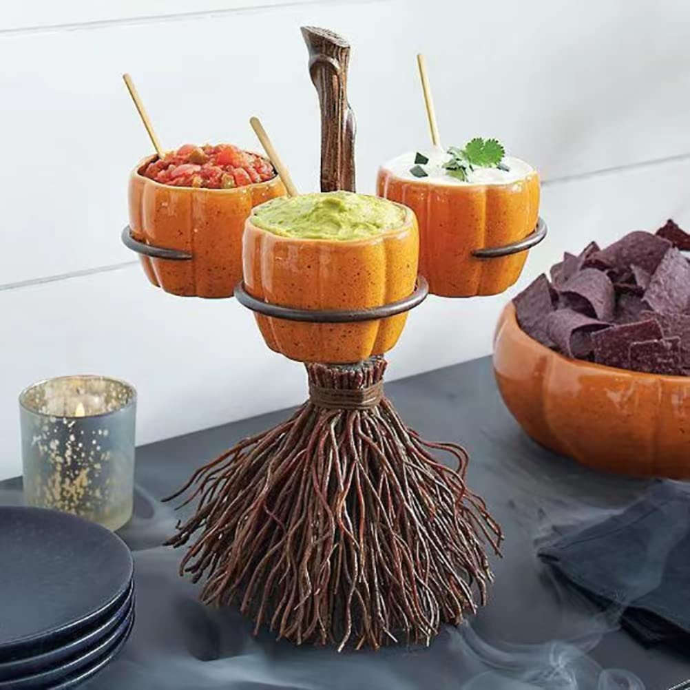 Photo 1 of Halloween Pumpkin Snack Bowl Cupcake Stand, Halloween Broomstick Snack Bowl Stand, Pumpkin Snack Tray, Detachable Resin Candy Holder Bowl Halloween Party Favor Supplies for Serving Snacks, Salad