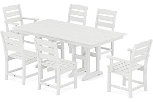 POLYWOOD Lakeside 7-Piece Outdoor Dining Set, Recycled Plastic Patio Furniture Table and Chairs, All-Weather, White