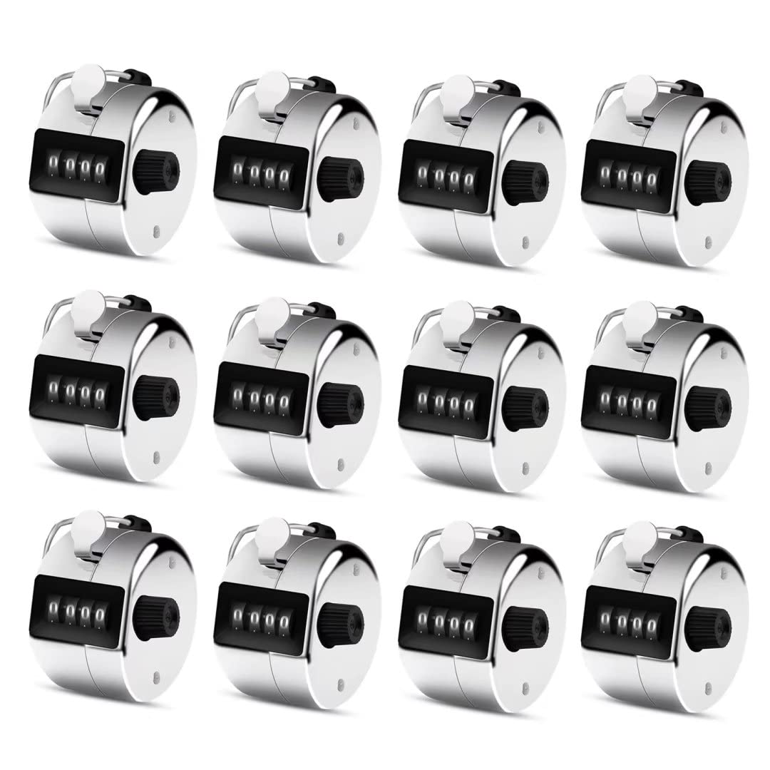 Photo 1 of 12 Pack Metal Hand Tally Counter 4-Digit Lap Counter Clicker, Manual Mechanical Handheld Pitch Click Counter with Finger Ring for School Golf & Knitting Row Croche, Silver