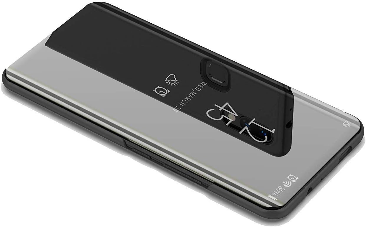 DIFE Translucent View Mirror Flip Electroplate Stand Case Coverfor Samsung Galaxy A30 - Black