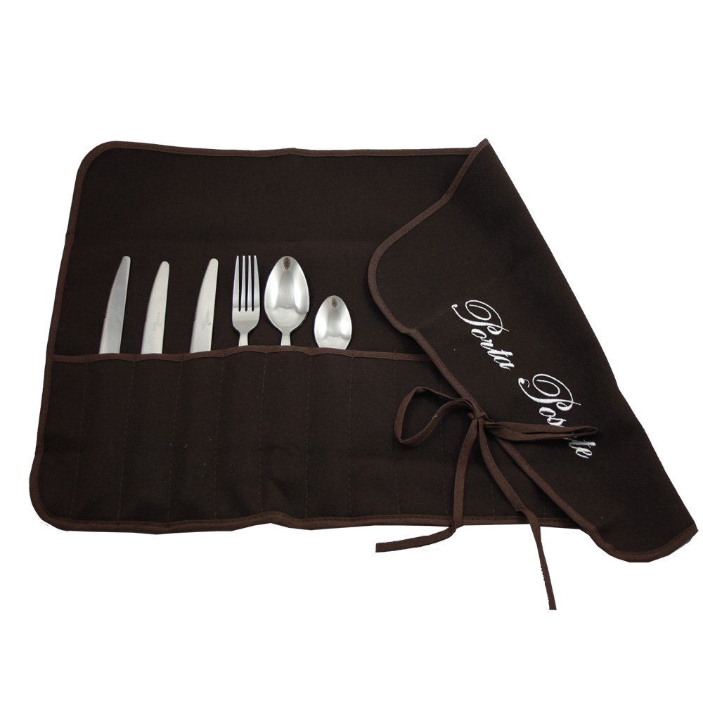 Magie di Casa Cutlery holder in cloth cm.35x62 embroidered - packed 1 to 1 - made in Italy (MARRONE)