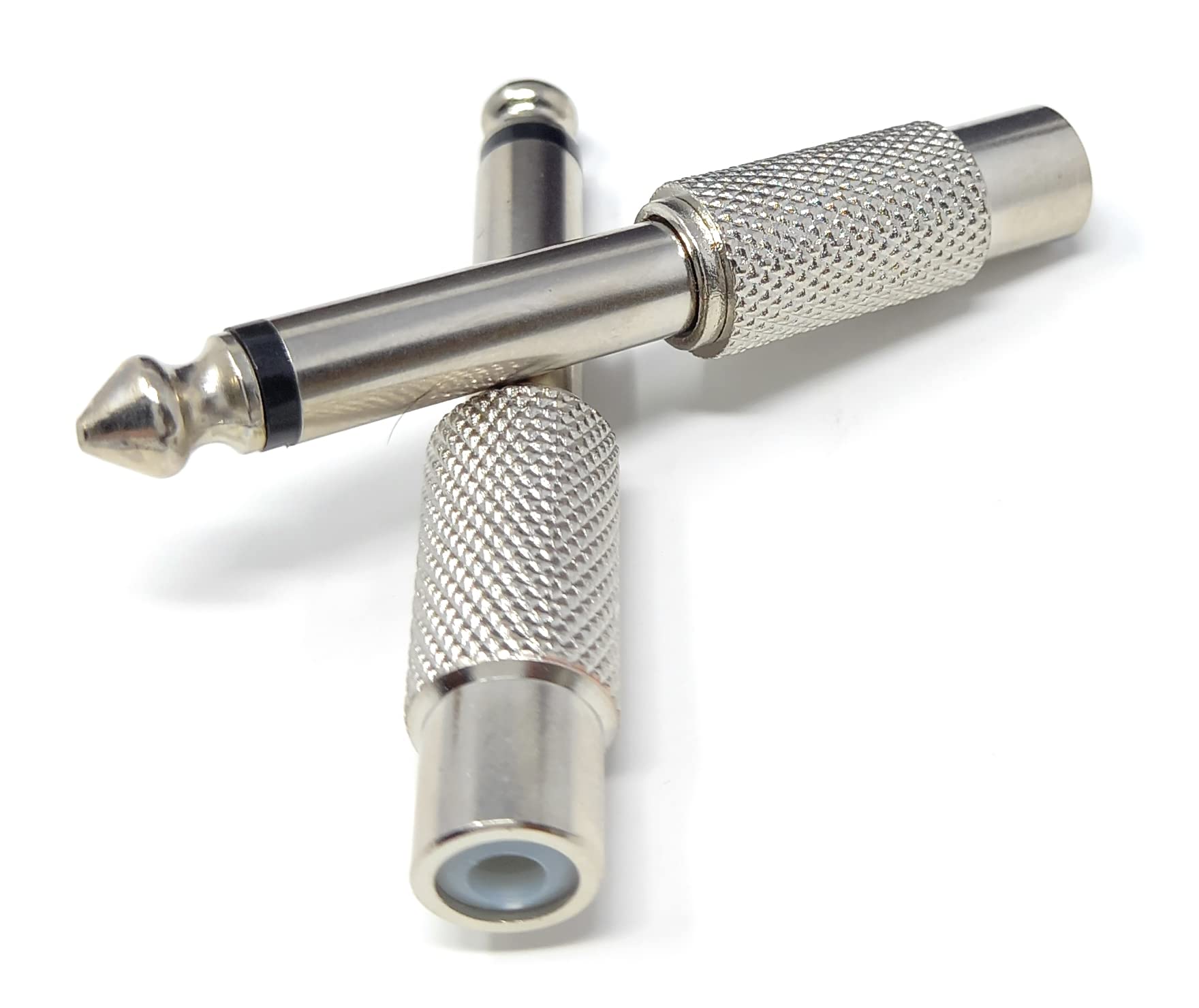 DRUT 2pcs. RCA Phono to 6.35mm MONO Jack Adaptor 6.35 mm 1/4'' Connector Audio Cable Lead Converter Silver