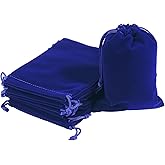HRX Package 20pcs Velvet Jewelry Bags, 5x7 inch Blue Cloth Gift Drawstring Pouches Baggies Sacks for Dice Ornament