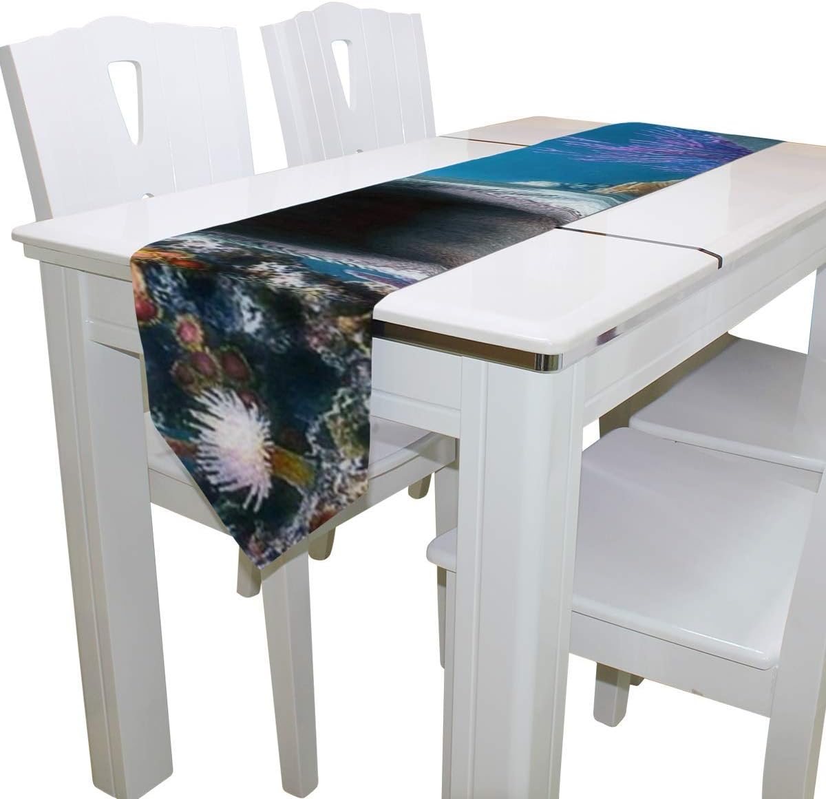 NA Dining Table Runner Or Dresser Scarf, Great White Shark Fishtank Deck Table Cloth Runner Coffee Mat for Wedding Party Banquet Decoration 13 x 90 inch