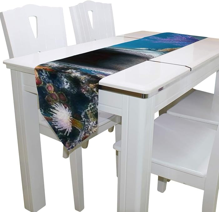 NA Dining Table Runner Or Dresser Scarf, Great White Shark Fishtank Deck Table Cloth Runner Coffee Mat for Wedding Party Banquet Decoration 13 x 90 inch