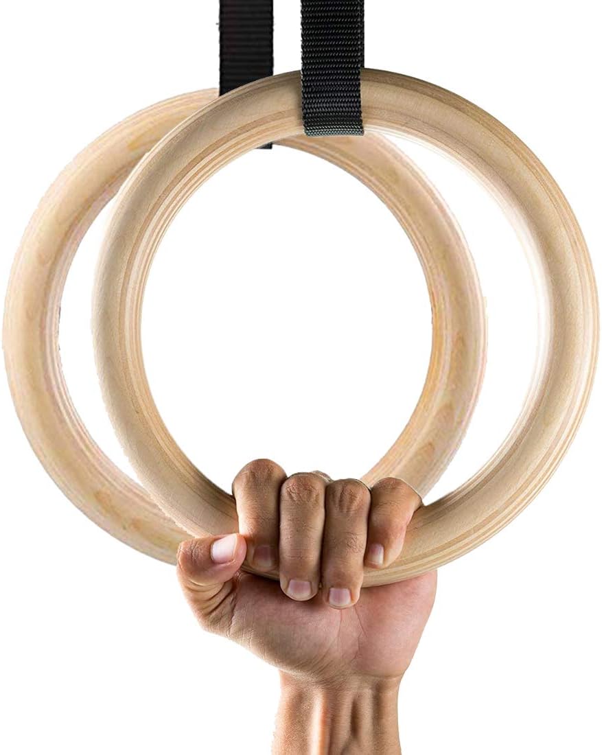 FDYD 32mm Professional Wood Gymnastic Rings Exercise Fitness Wooden Gymnastic Rings Home & Gym Exercise Crossfit Pull Ups Muscle Ups and Dips